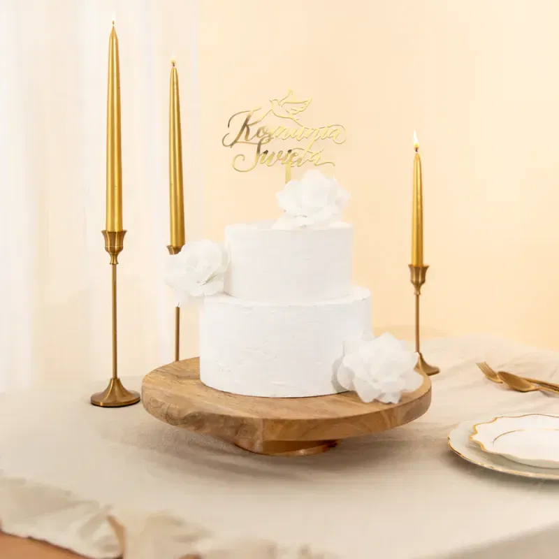 Topper na tort z napisem Komunia Święta Gołąbek lustrzany złoty 1 szt.