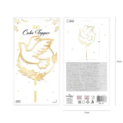 Topper Komunia Święta Gołąb lustrzany złoty 1 szt.