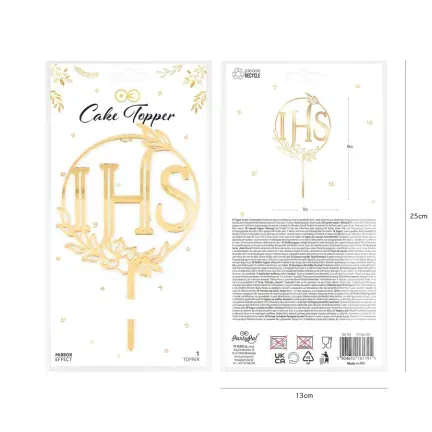 Topper Komunia Święta IHS lustrzany złoty 1 szt.