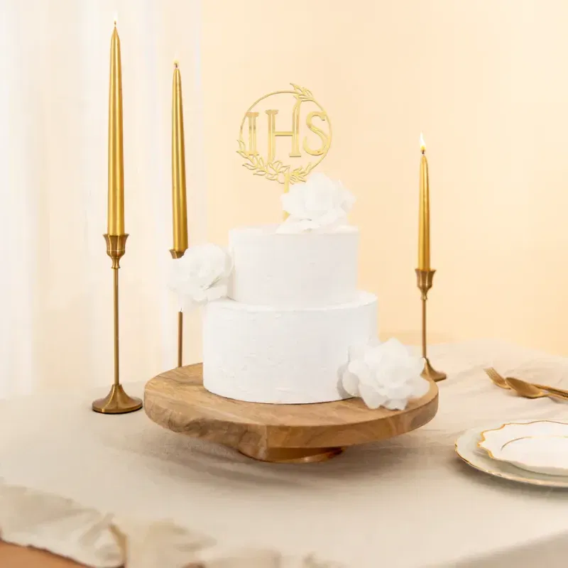 Topper Komunia Święta IHS lustrzany złoty 1 szt.