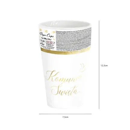 Kubek papierowy Komunia Święta biało-złoty 220 ml 6 szt. Kubek papierowy Komunia Święta biało-złoty 220 ml 6 szt.