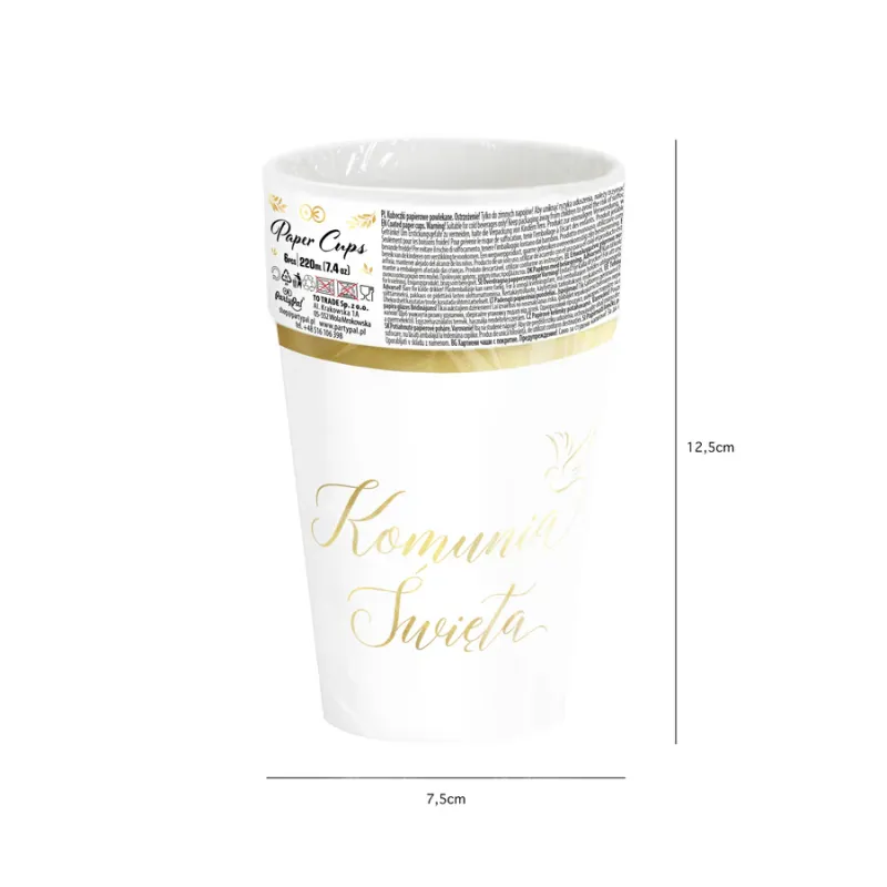 Kubek papierowy Komunia Święta biało-złoty 220 ml 6 szt. Kubek papierowy Komunia Święta biało-złoty 220 ml 6 szt.