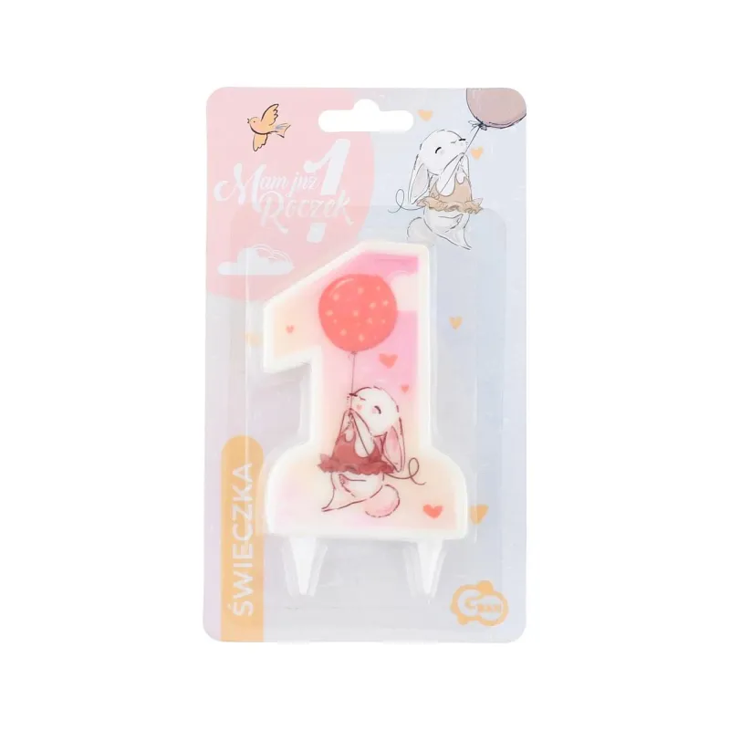 Świeczka cyfra 1, ROCZEK, z króliczkiem Świeczka cyfra 1, ROCZEK, z króliczkiem
