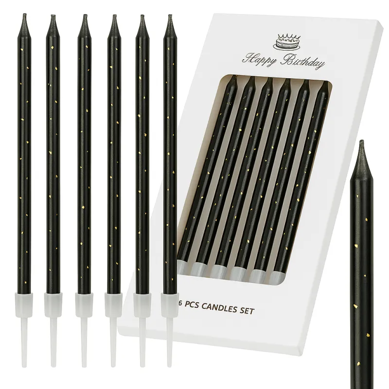 Świeczki dekoracja na TORT czarno złote długie 11 cm 6 szt Świeczki dekoracja na TORT czarno złote długie 11 cm 6 szt