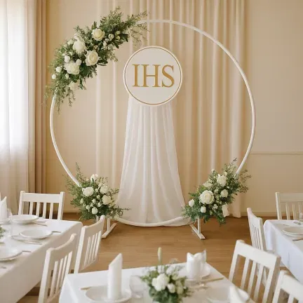 Stojak metalowy biały KOŁO na balony i dekoracje 2m Tło do zdjęć