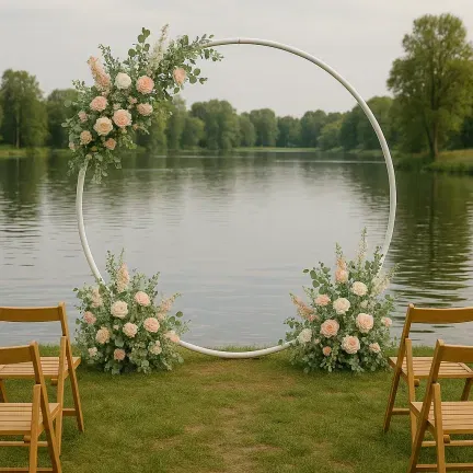 Stojak metalowy biały KOŁO na balony i dekoracje 2m Tło do zdjęć