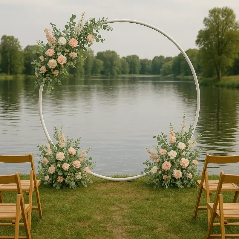 Stojak metalowy biały KOŁO na balony i dekoracje 2m Tło do zdjęć