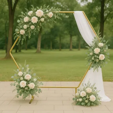 Stojak metalowy złoty HEKSAGON na balony i dekoracje 2m Tło do zdjęć