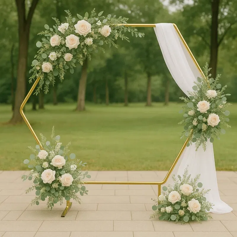 Stojak metalowy złoty HEKSAGON na balony i dekoracje 2m Tło do zdjęć