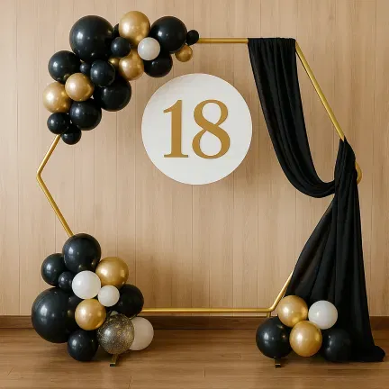 Stojak metalowy złoty HEKSAGON na balony i dekoracje 2m Tło do zdjęć