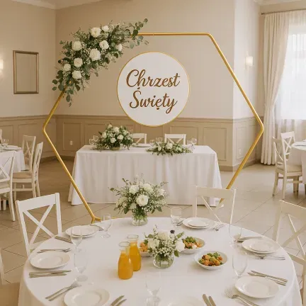 Stojak metalowy złoty HEKSAGON na balony i dekoracje 2m Tło do zdjęć