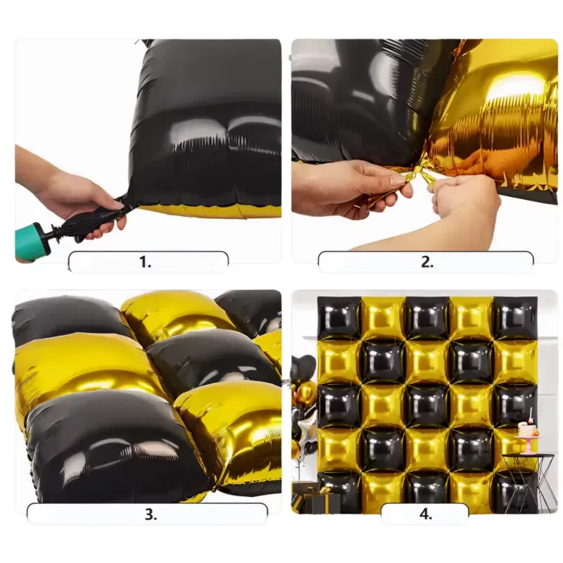 Balon foliowy dwustronny złoto-czarny 1 szt. 46 x 46 cm Kurtyna Ścianka