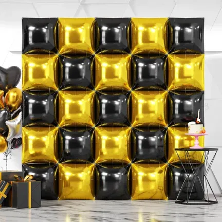 Balon foliowy dwustronny złoto-czarny 1 szt. 46 x 46 cm Kurtyna Ścianka