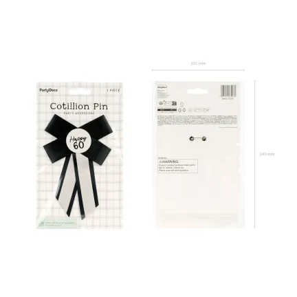 Kotylion na 60 urodziny, kremowo-czarny, 11x17 cm