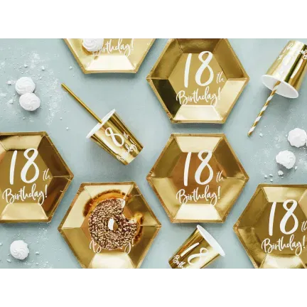 Kubeczki 18th Birthday, złoty, 220ml: 1op./6szt.