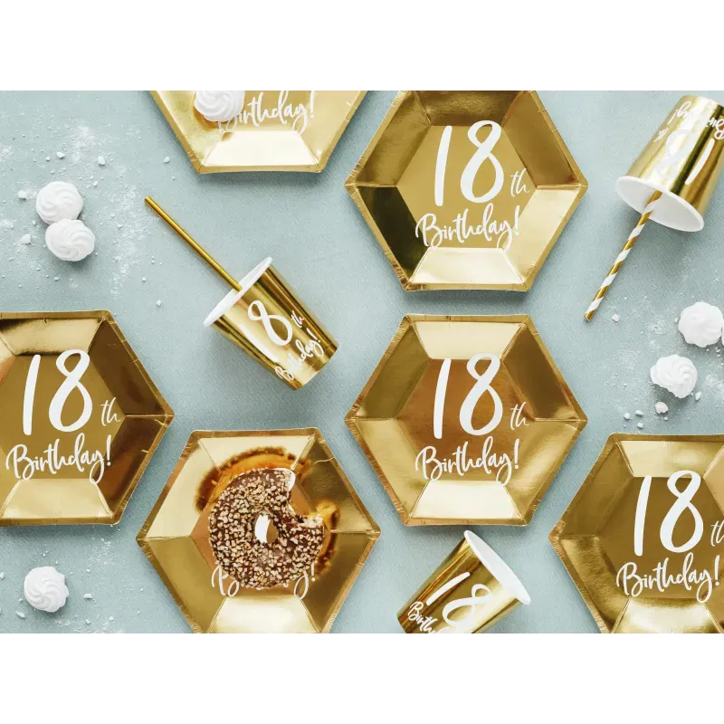 Kubeczki 18th Birthday, złoty, 220ml: 1op./6szt.
