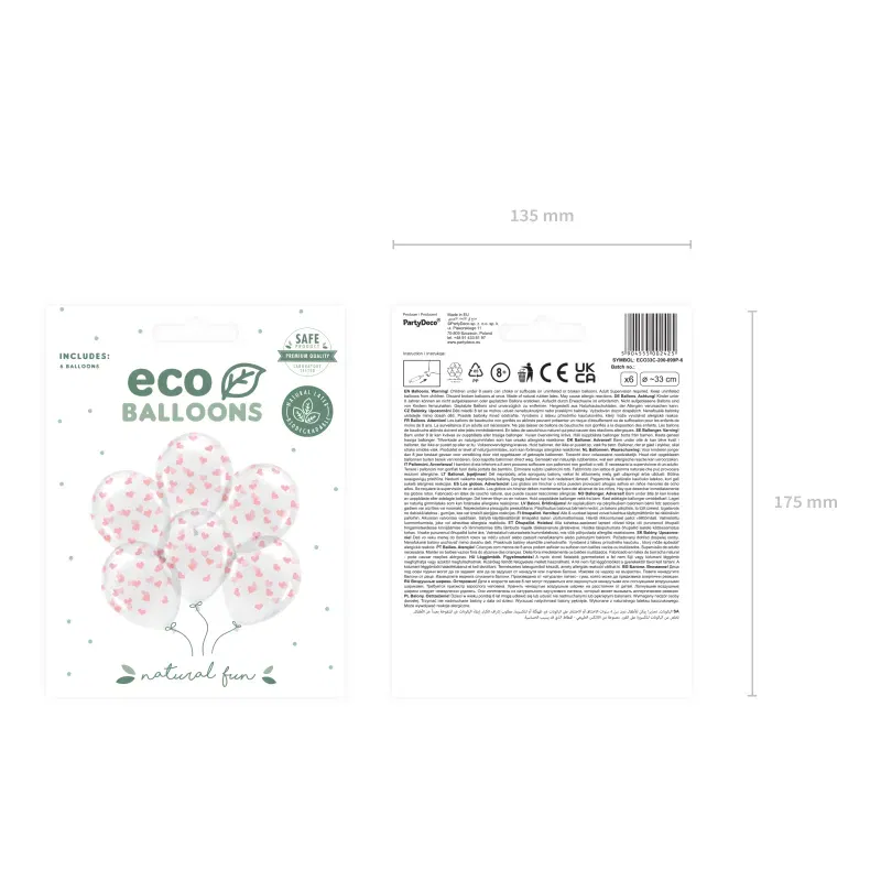 Balony Eco 33 cm, Serca, Crystal Clear 1op./6szt.