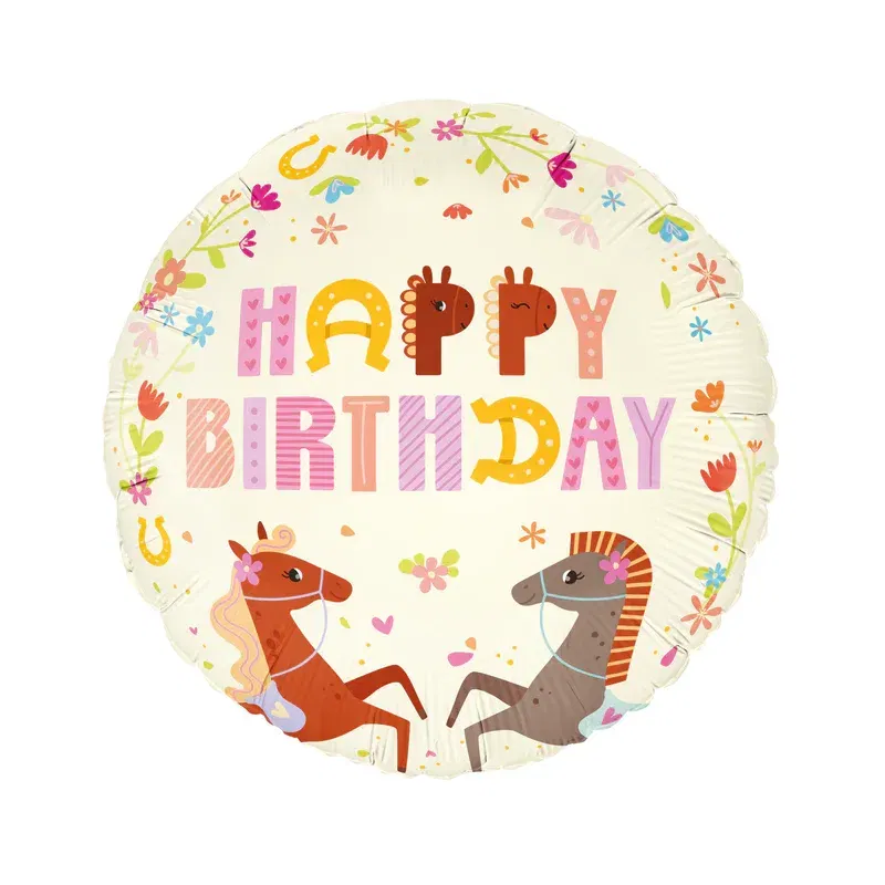 Balon foliowy Happy Birthday Koniki 45 cm