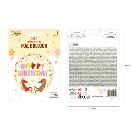 Balon foliowy Happy Birthday Koniki 45 cm