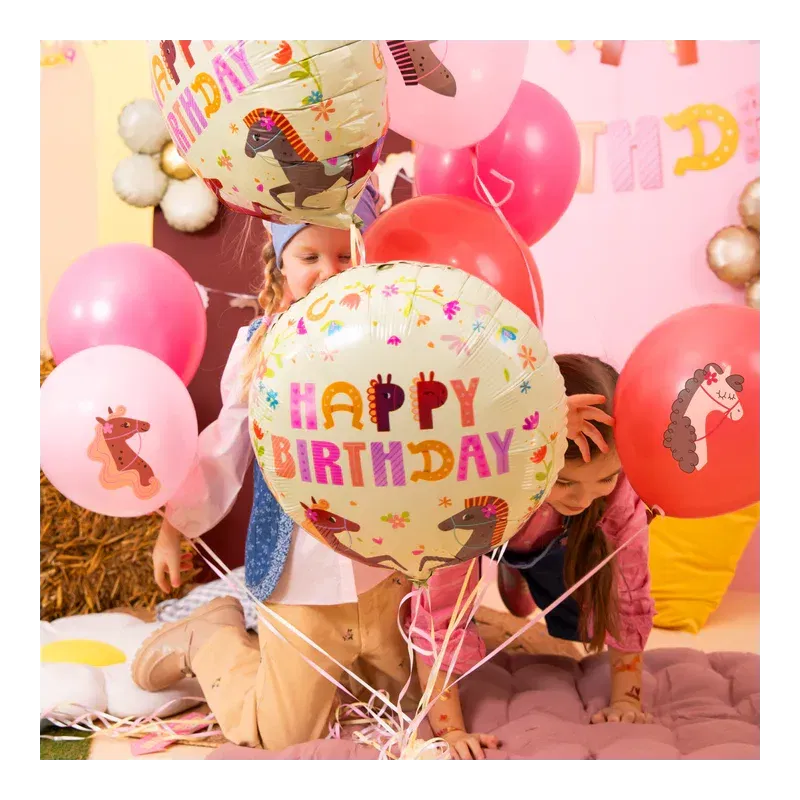 Balon foliowy Happy Birthday Koniki 45 cm