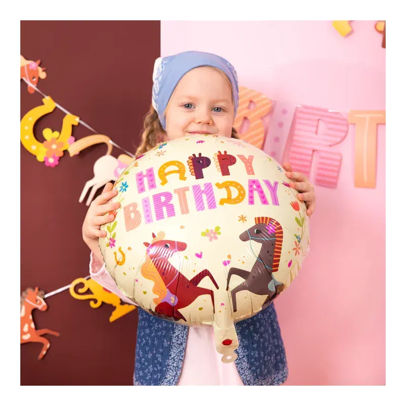 Balon foliowy Happy Birthday Koniki 45 cm