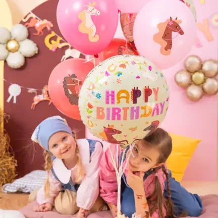 Balon foliowy Happy Birthday Koniki 45 cm