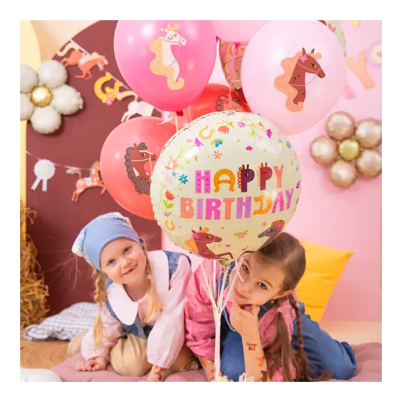 Balon foliowy Happy Birthday Koniki 45 cm