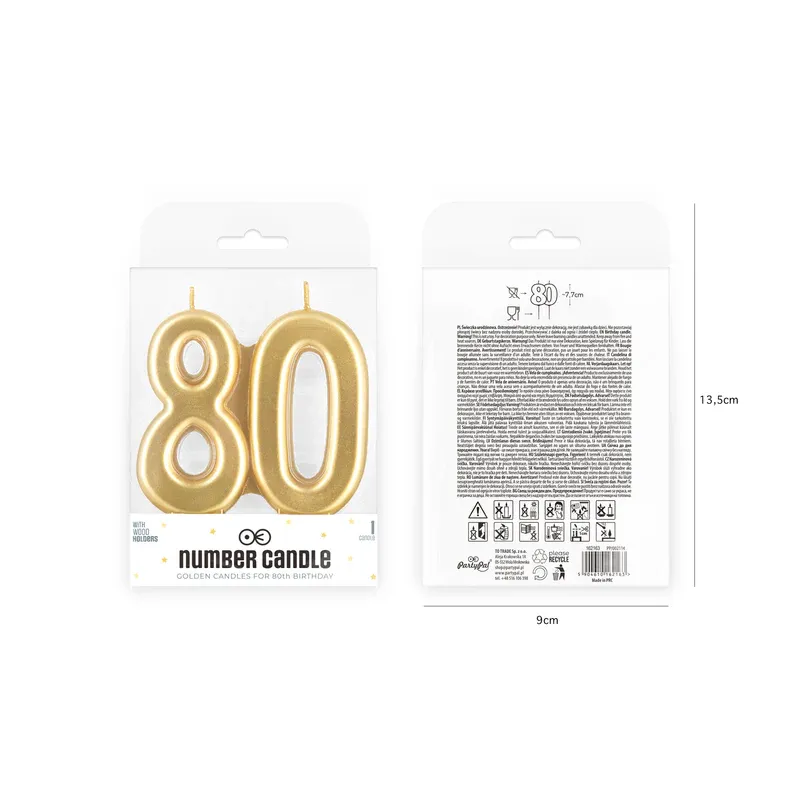 Świeczka złota cyfra 80