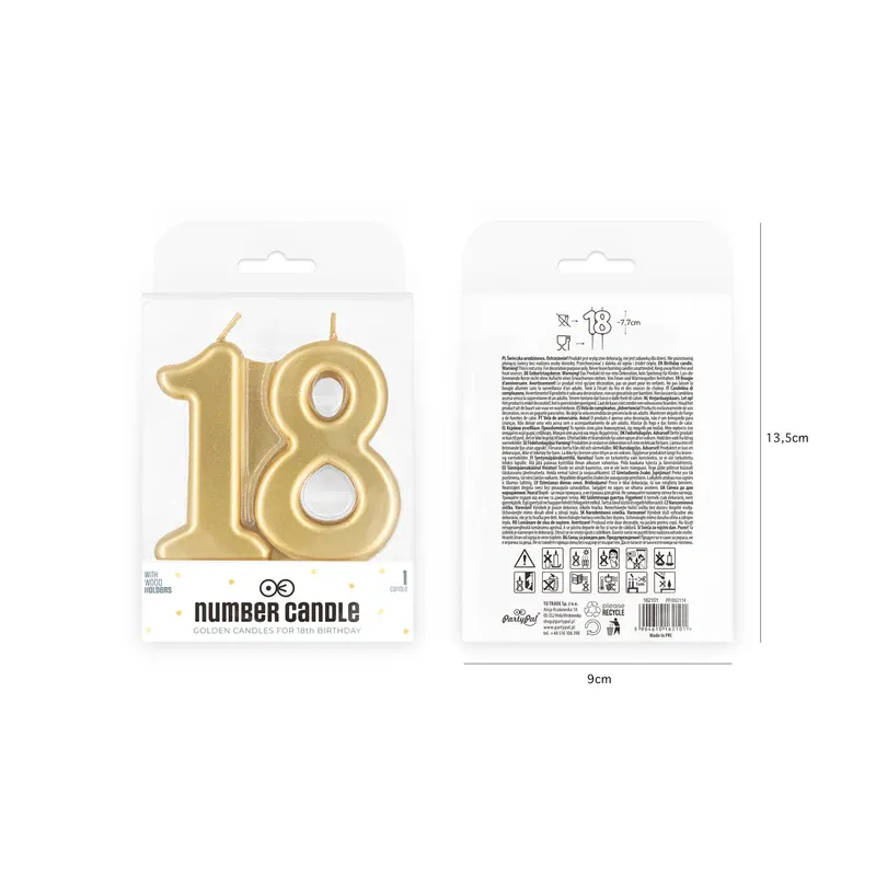 Świeczka złota cyfra 18 Świeczka złota cyfra 18