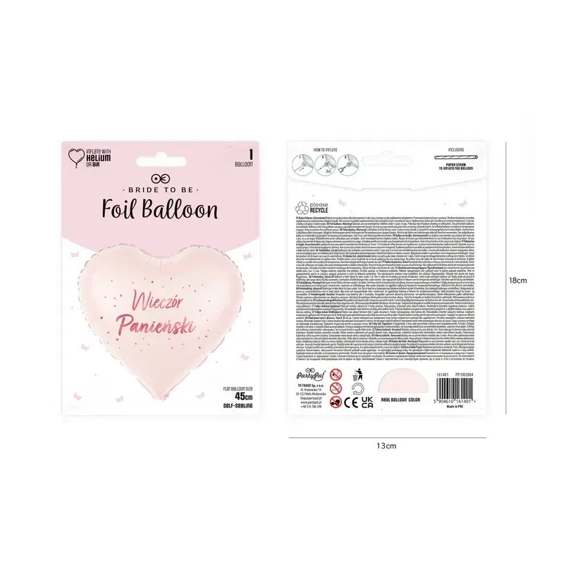 Balon foliowy Serce Wieczór Panieński 18 cali Balon foliowy Serce Wieczór Panieński 18 cali