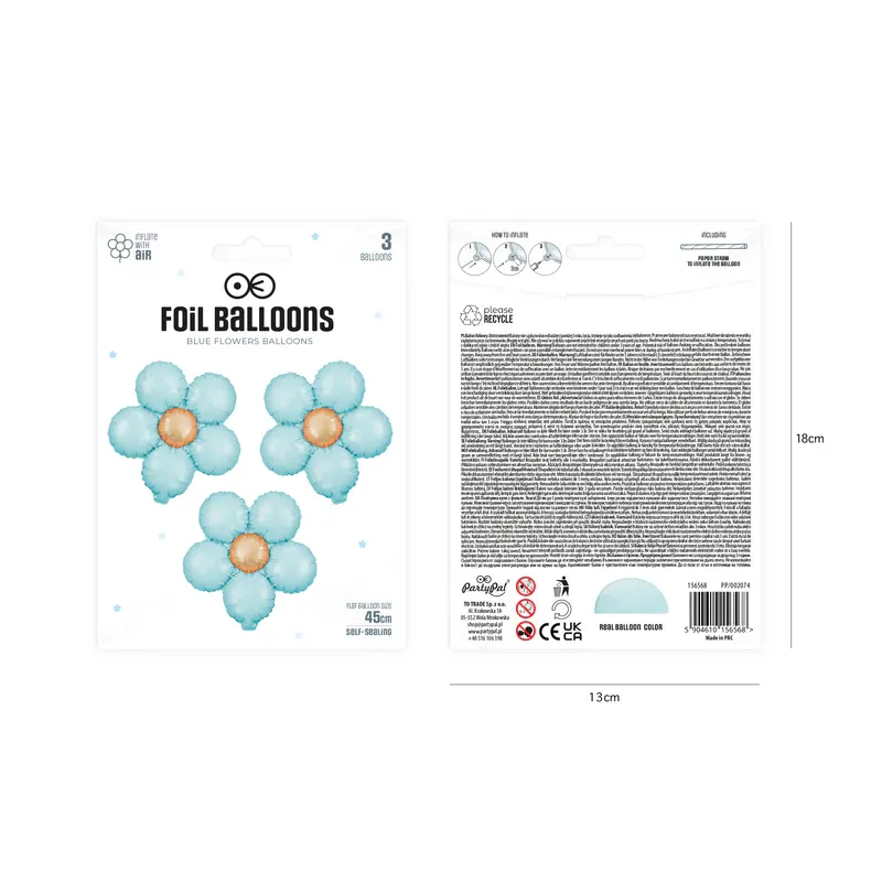 Balon foliowy Kwiat niebieski matowy 45cm 3szt.