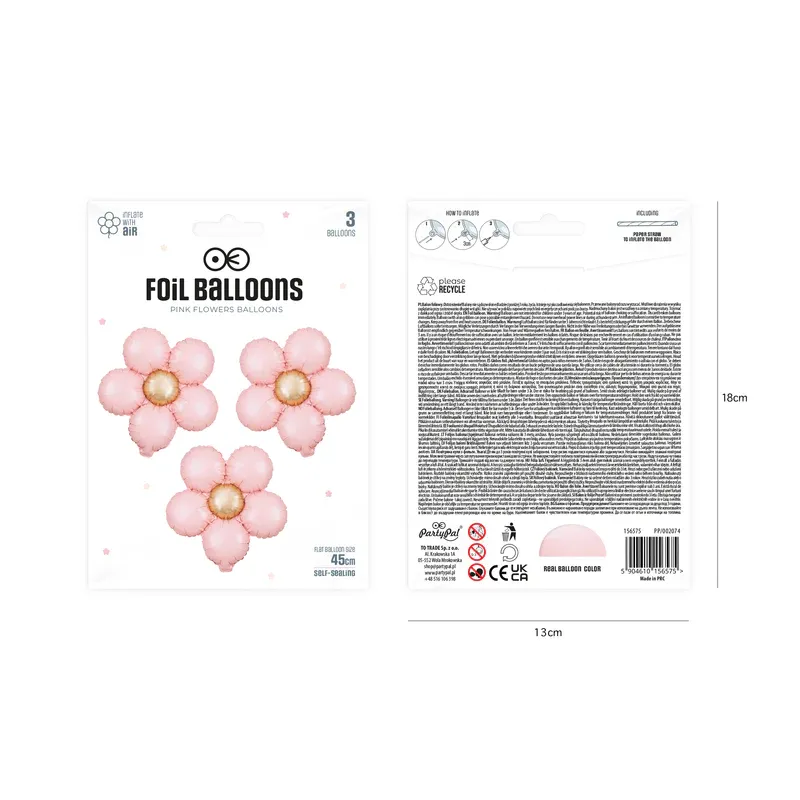 Balon foliowy Kwiat różowy matowy 45cm 3szt. Balon foliowy Kwiat różowy matowy 45cm 3szt.