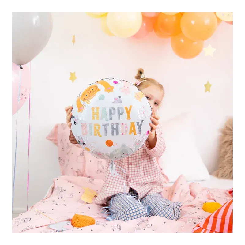 Balon foliowy Happy Birthday Kotki 45cm