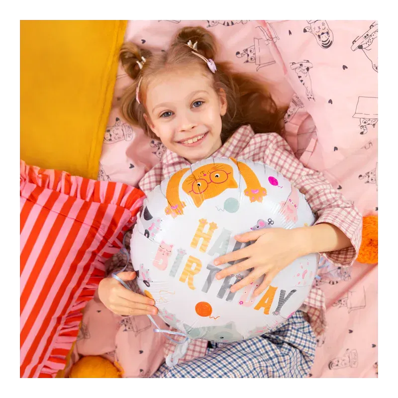 Balon foliowy Happy Birthday Kotki 45cm