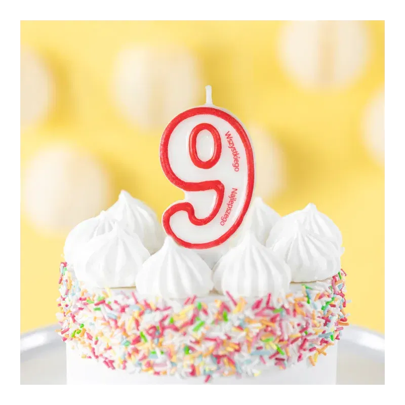 Świeczka cyfra z napisem Wszystkiego najlepszego 9