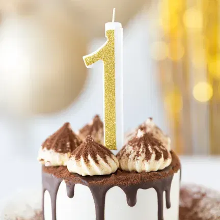 Świeczka złota z brokatem cyfra 1 duża