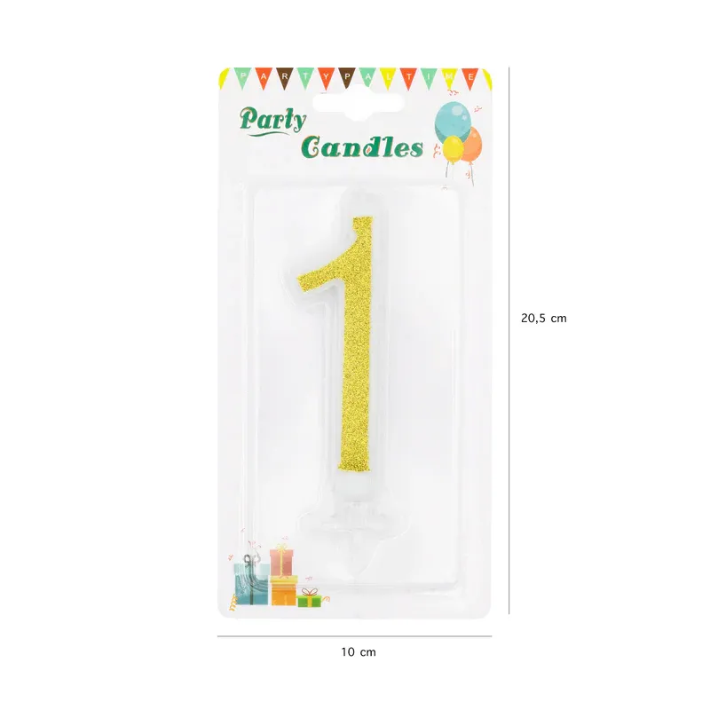 Świeczka złota z brokatem cyfra 1 duża