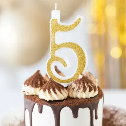 Świeczka złota z brokatem cyfra 5 duża