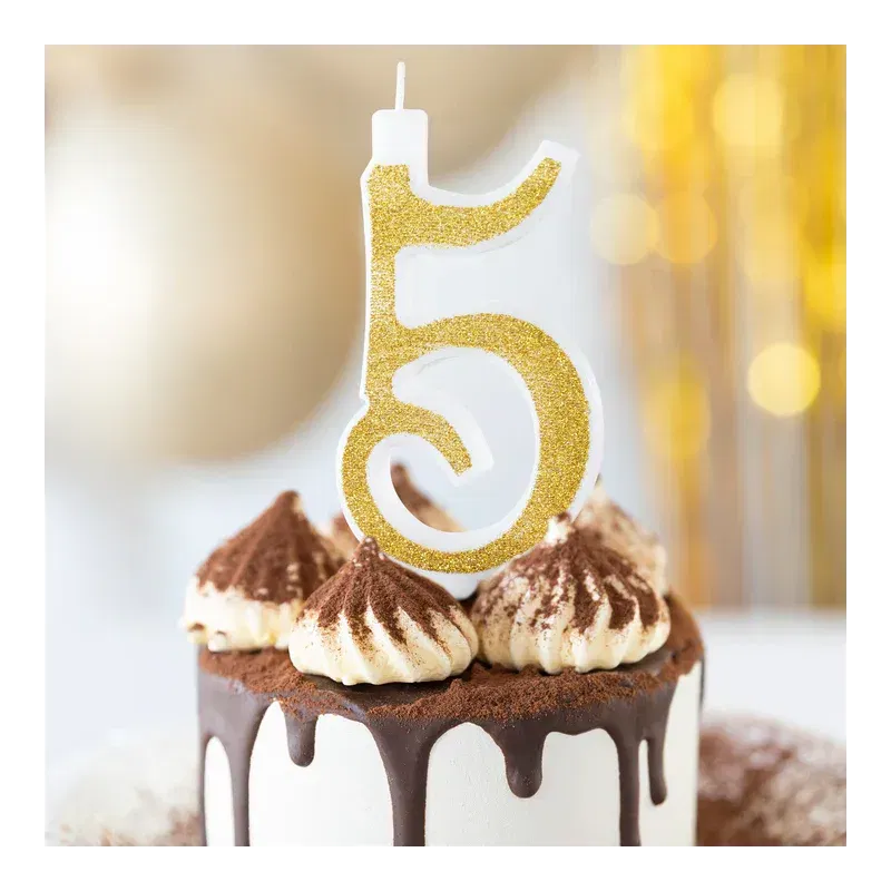 Świeczka złota z brokatem cyfra 5 duża