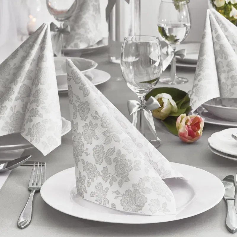 Serwetki "Srebrne Róże", PAW, 40 cm, 50 szt