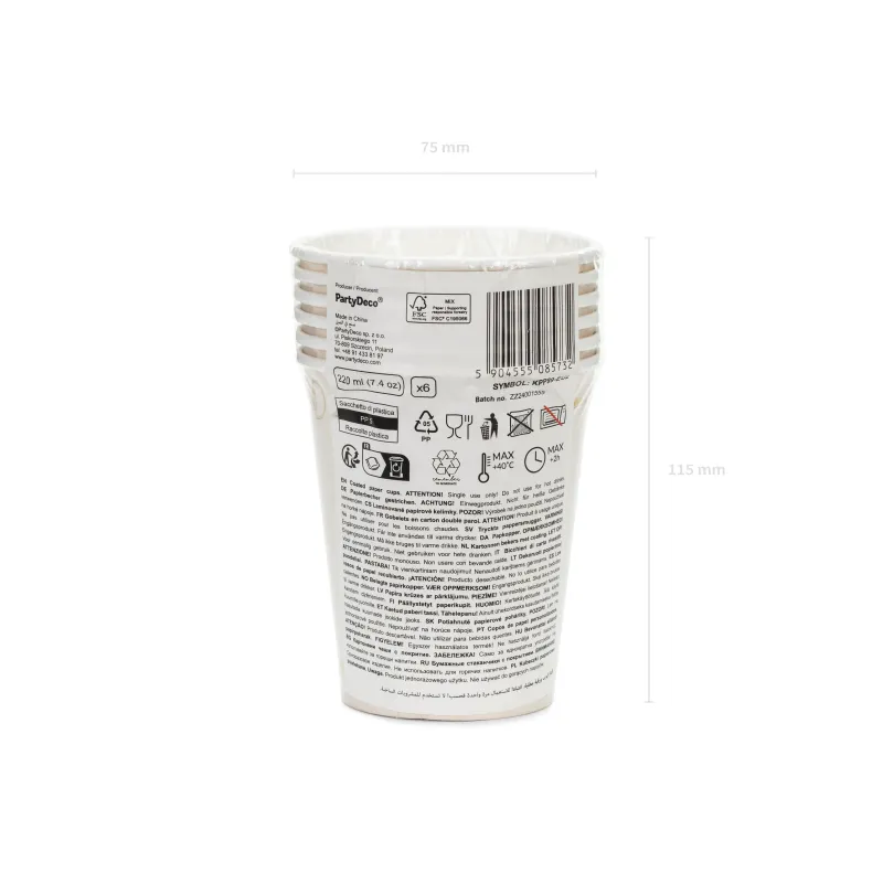 Kubeczki Strzemiona, beż, 220 ml 6szt.