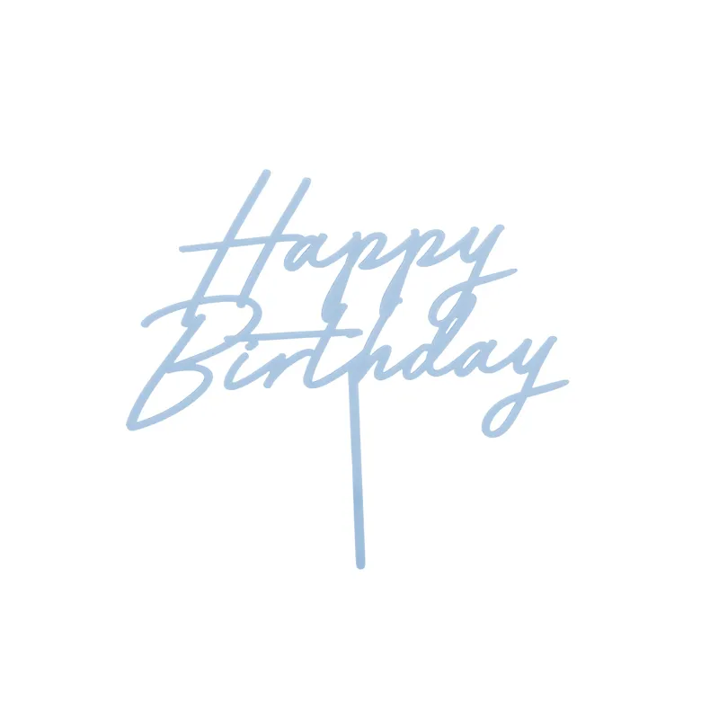 Topper akrylowy na tort Happy Birthday, mglisty niebieski, 16.5 cm