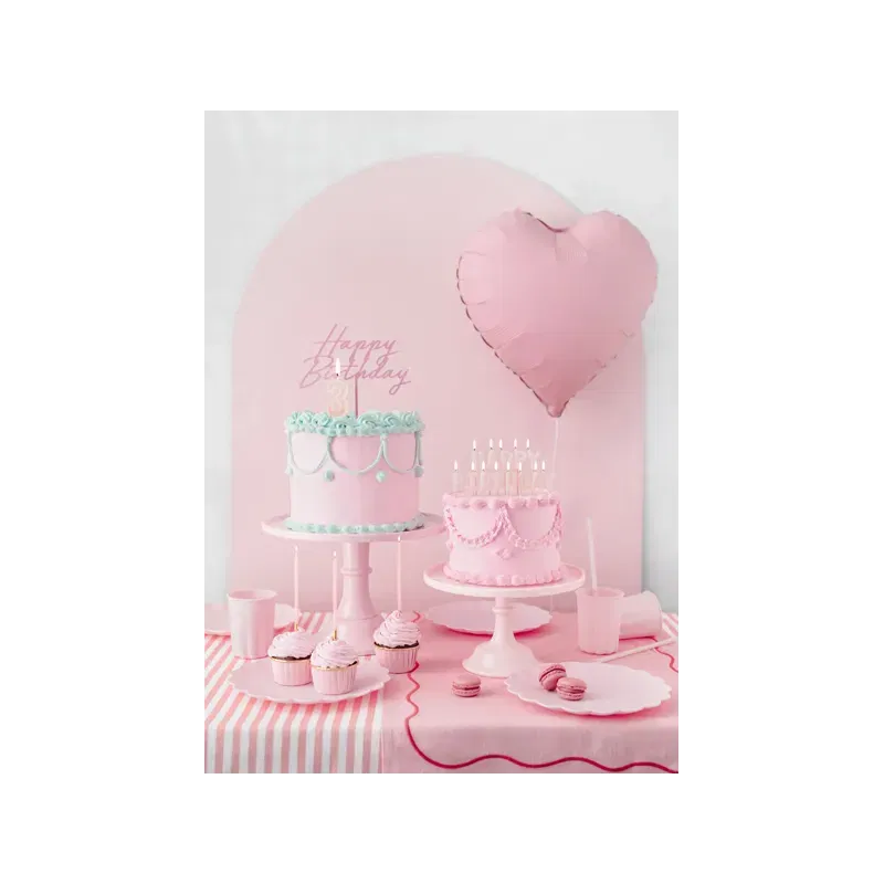 Topper akrylowy na tort Happy Birthday, jasny róż, 16.5 cm