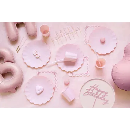 Topper akrylowy na tort Happy Birthday, jasny róż, 16.5 cm