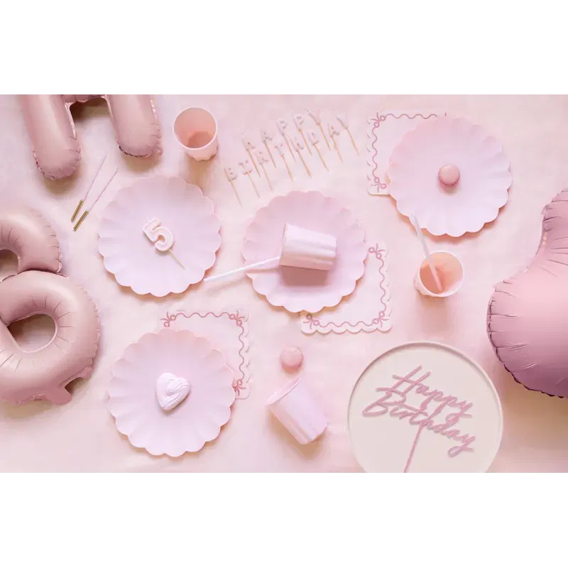 Topper akrylowy na tort Happy Birthday, jasny róż, 16.5 cm