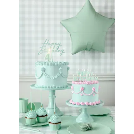 Topper akrylowy na tort Happy Birthday, zieleń, 16.5 cm