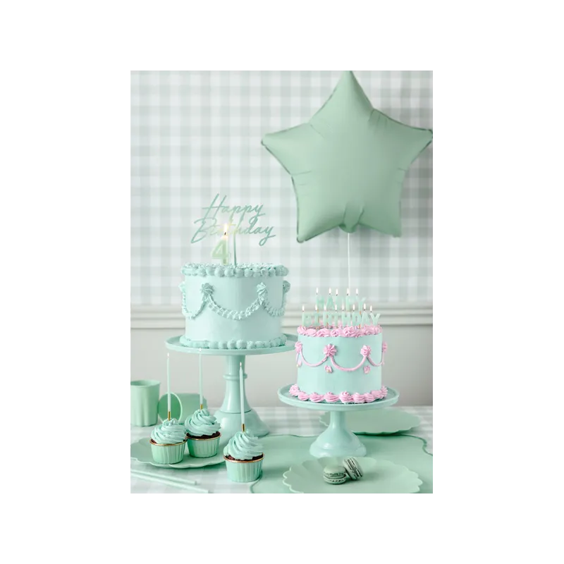 Topper akrylowy na tort Happy Birthday, zieleń, 16.5 cm