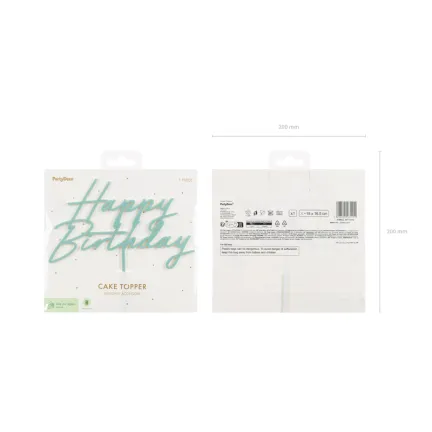 Topper akrylowy na tort Happy Birthday, zieleń, 16.5 cm