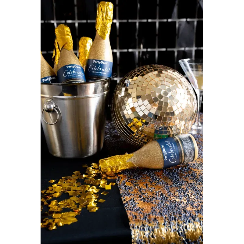 Tuba z konfetti Szampan, złoty, 20.5cm