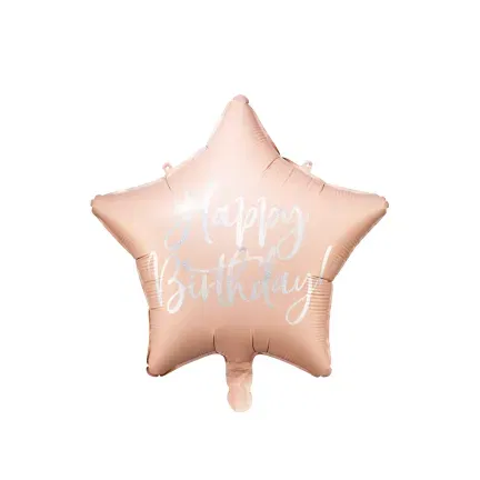 Balon foliowy Happy Birthday, 40cm, jasny pudrowy róż